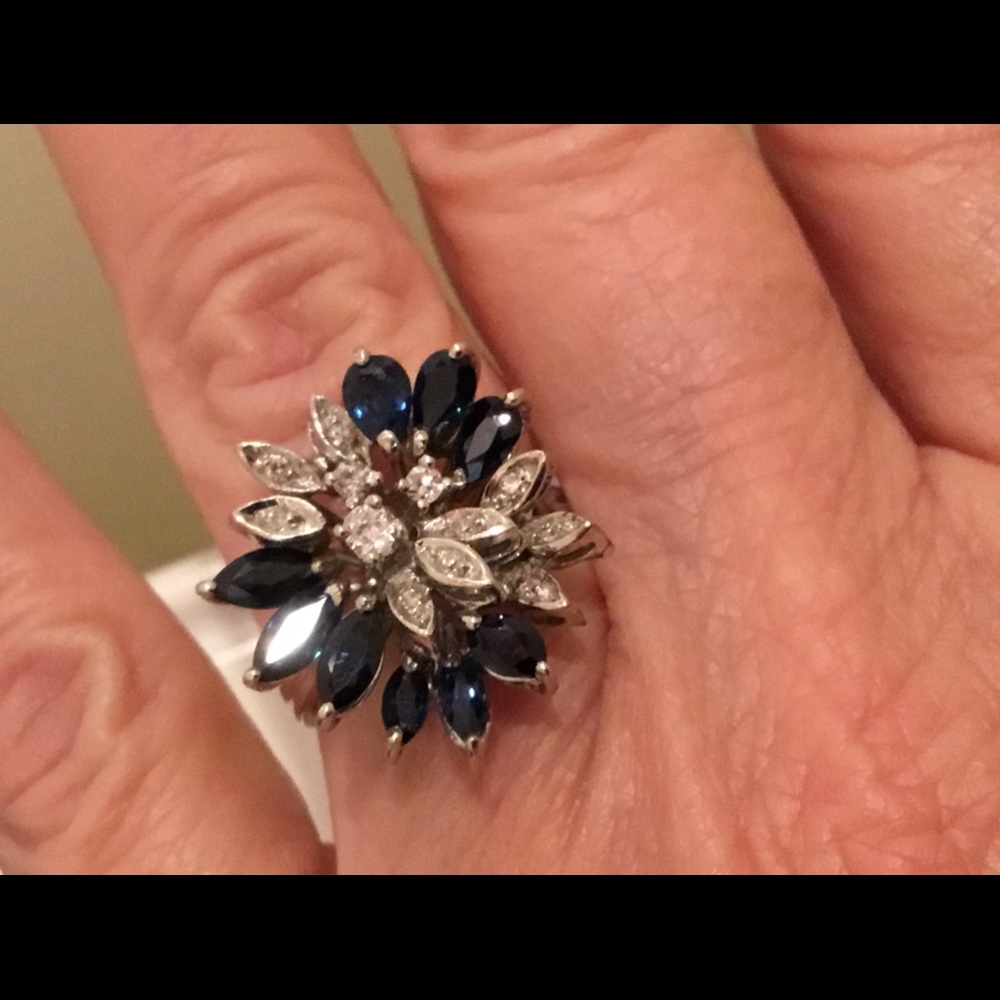 18k Diamond Marquise and Pear Blue Sapphire Spray